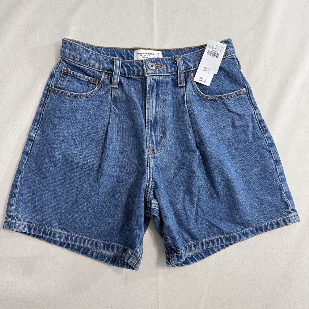 NWT Abercrombie & Fitch The Loose Short High-Rise Blue Denim Shorts Women's 27